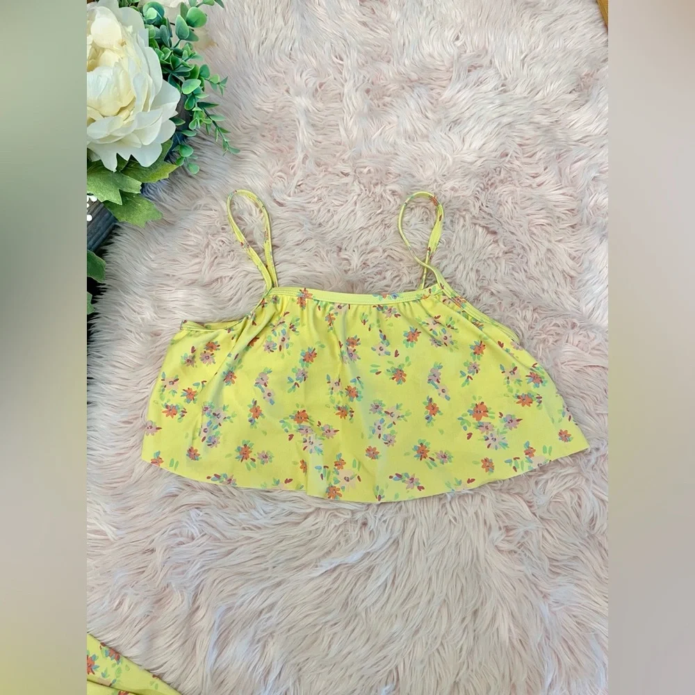 OshKosh B’gosh Yellow Ditsy Floral Ruffle 2 Piece Hi Waisted Bikini Sz 14 Girls‎